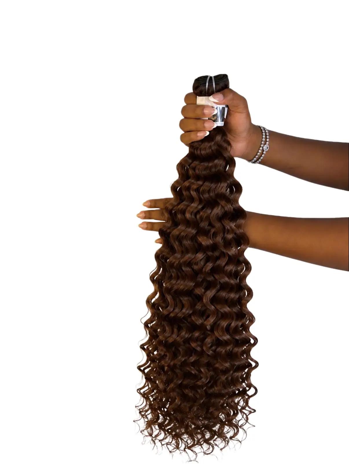 Brazilian Deep Wave 100% Human Hair Extensions 28'' in Color Chocolate Brown 1A