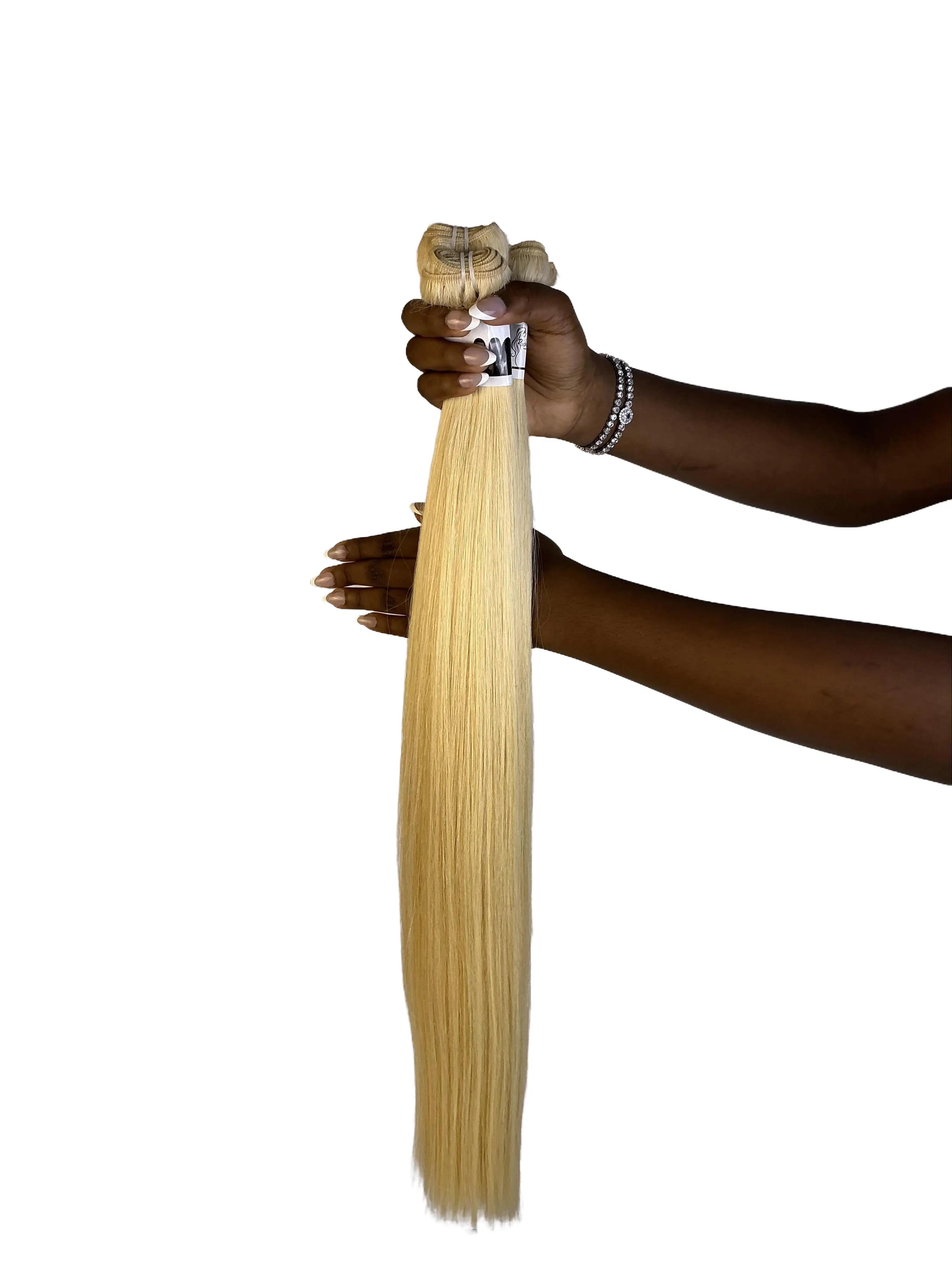 Brazilian Natural Straight 100% Human Hair Double Wefted Blonde Color 613