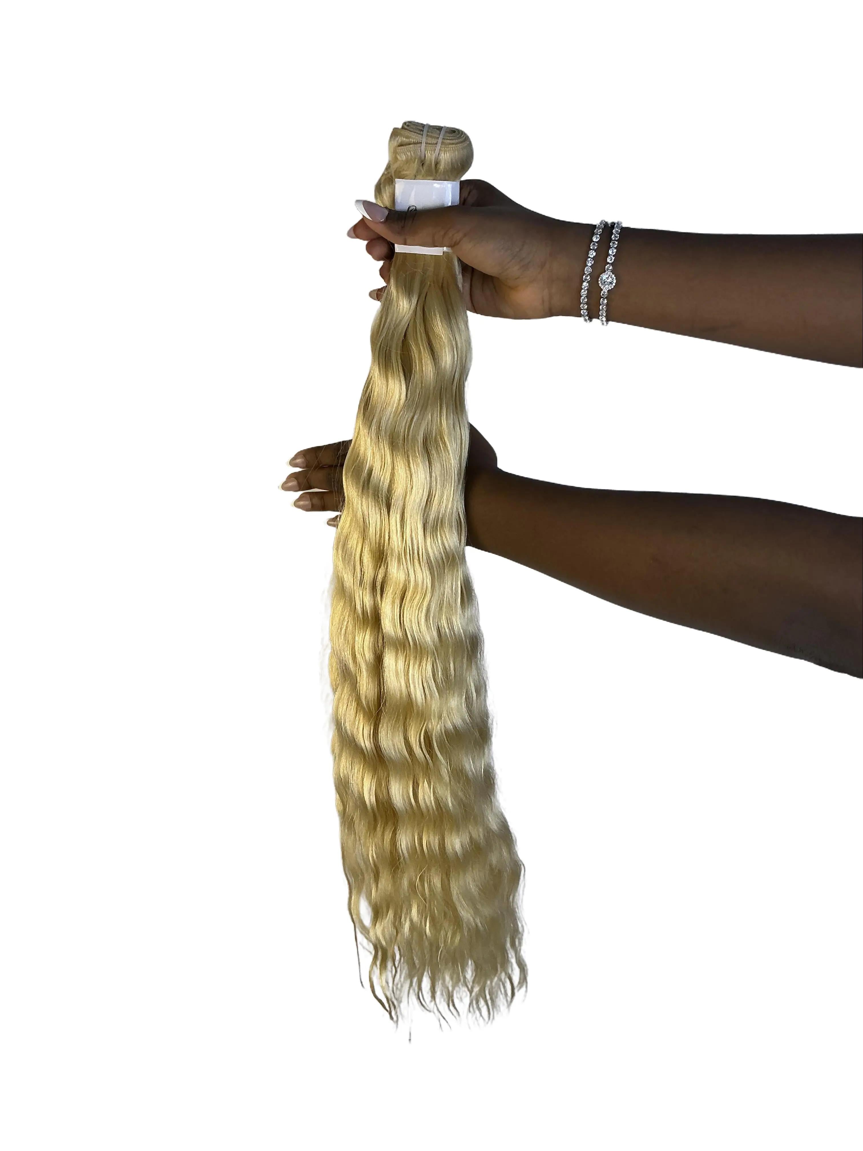 Brazilian Natural Body Wave 100% Human Hair Extensions 24'' Double Wefted in Color Blonde 613